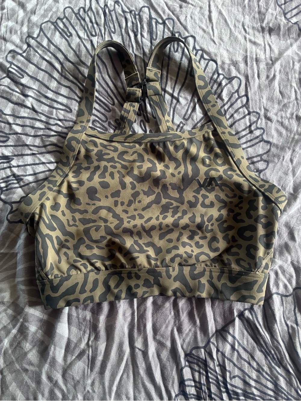 RVCA Olive Green Leopard-Print Racerback Sports Bra